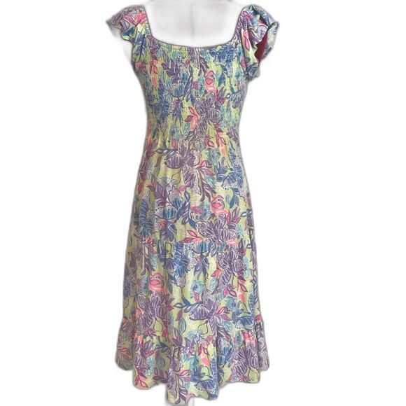 Lilly Pulitzer Jilly Smocked Midi Dress Woman Size XS Dew Drop Stay Fly Smocked - Picture 14 of 14
